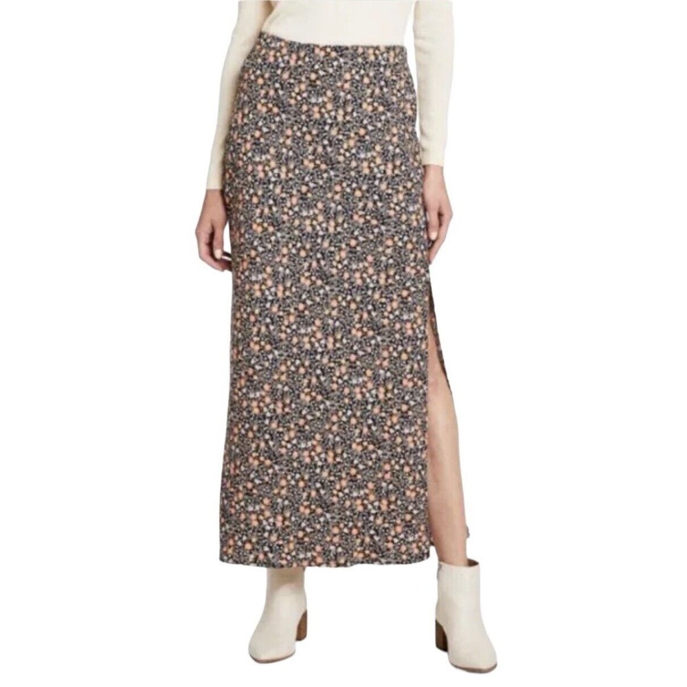 Nili Lotan‎ x Target Liberty Floral Maxi A-Line Skirt Size Small Black Side Slit